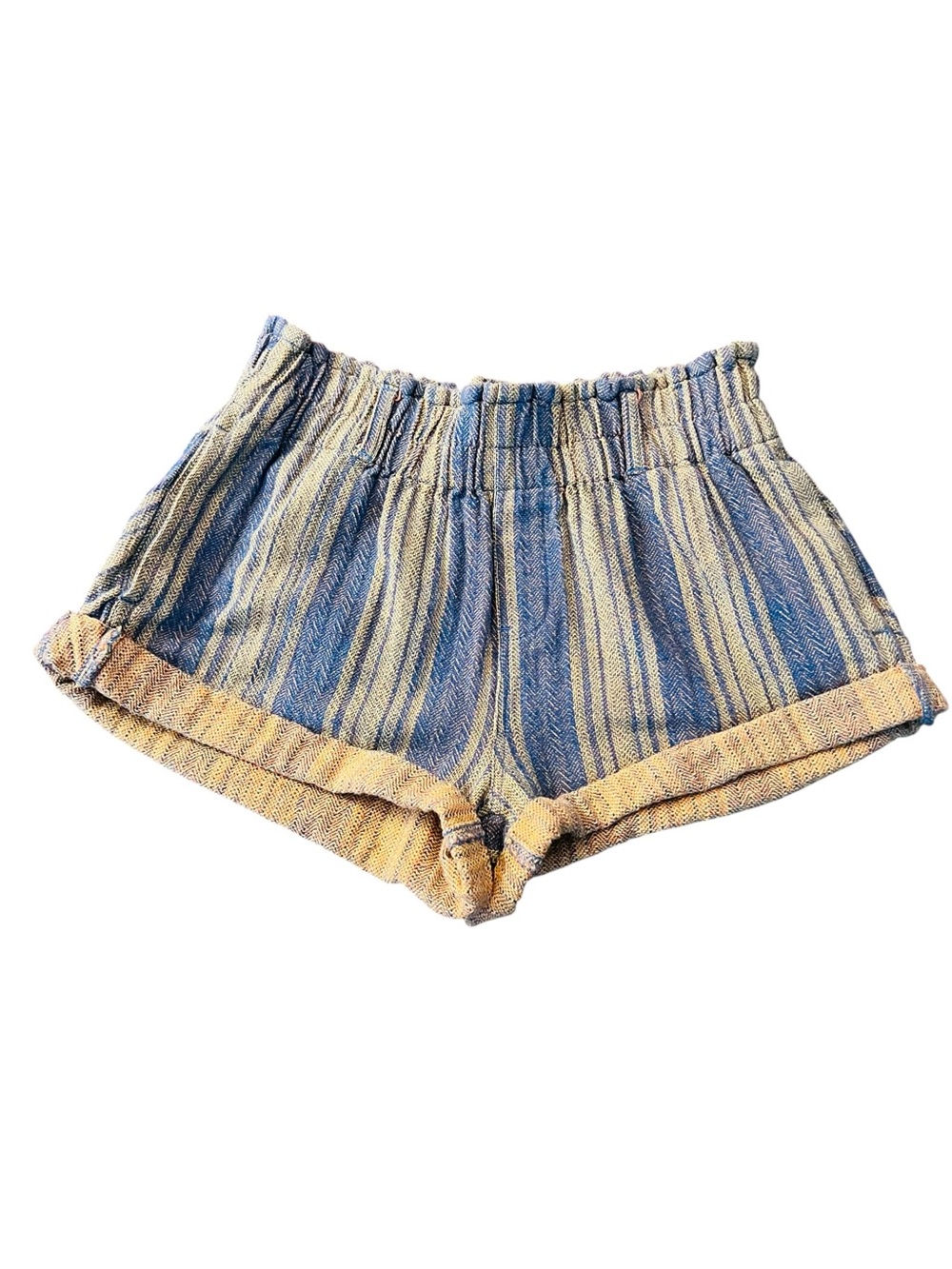 Free People Striped Blue Tan Low-Slung Shorts Size Small